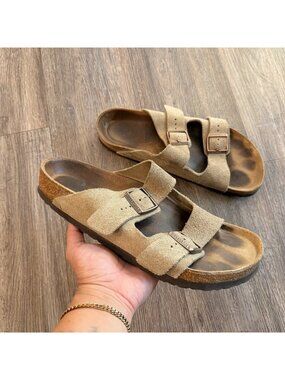 BIRKENSTOCK Arizona Suede Soft Footbed Sandals Taupe New 44 M 11
